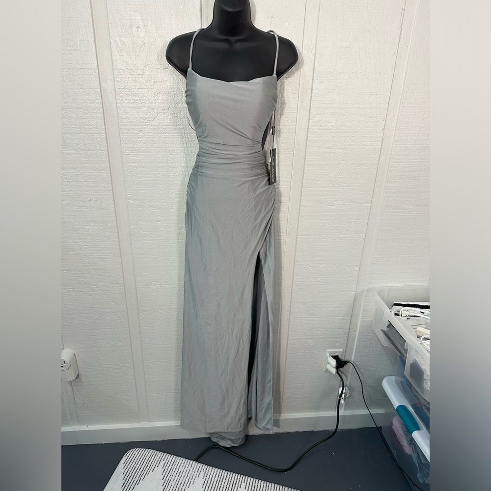 La Femme Silver Spaghetti Strap Backless Dress Size 2 NWT - Picture 2 of 11